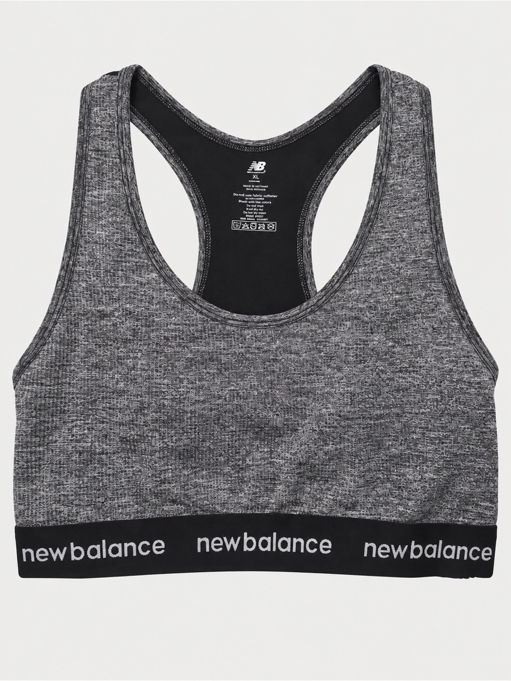 New Balance Grey Heather Racerback Sports Bra with Branded Band